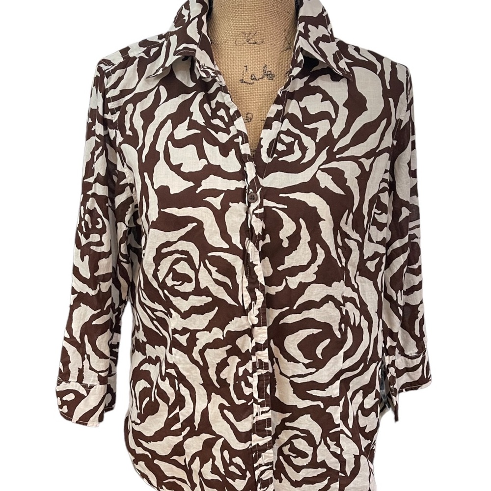 PECK & PECK WEEKEND BROWN FLORAL BUTTON BLOUSE